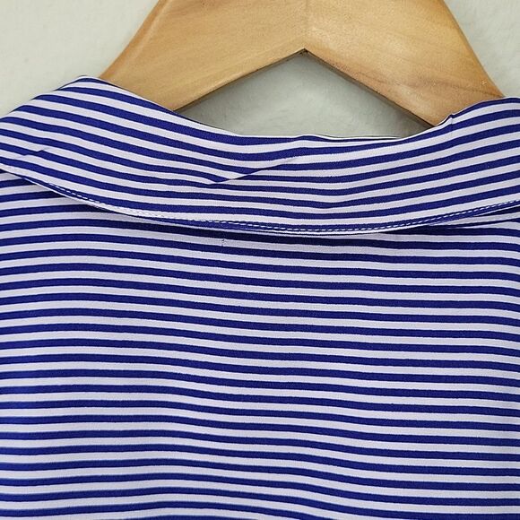 Notations Blue White Striped Long Sleeve Button Down Blouse size L Roll Tab NWT - Picture 9 of 12